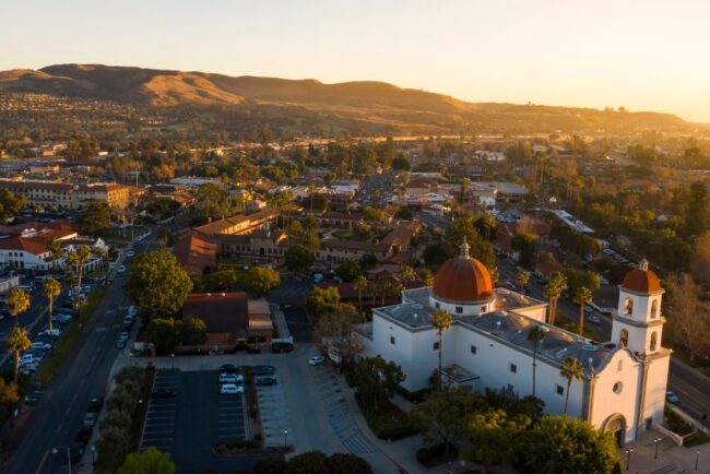 Sunset,Aerial,View,Of,The,Spanish,Colonial,Era,Mission,And