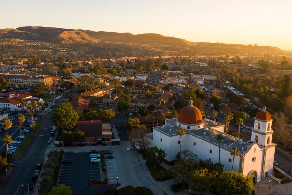 Sunset,Aerial,View,Of,The,Spanish,Colonial,Era,Mission,And